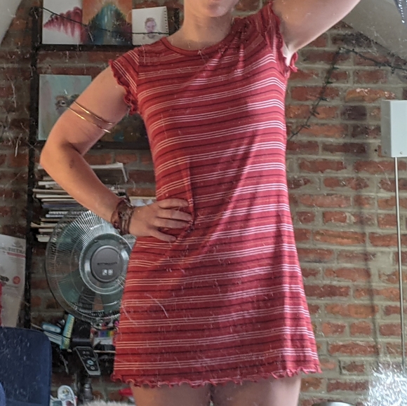 Red Striped Lettuce Short Sleeve Tee Dress - Picture 6 of 12